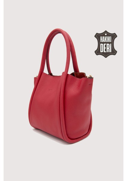 Hakiki Deri Kadın Organizerlı El Çantası Kırmızı SMR9206