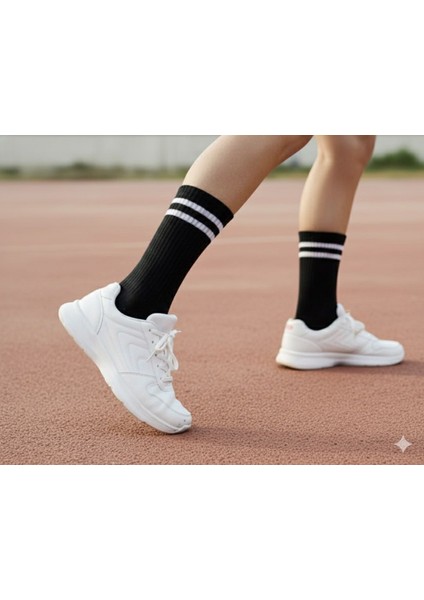 6’lı Erkek Tenis – Kolej Çorabı | Beyaz & Siyah Renk Seçenekleri | Çift Şeritli Uzun Spor Çorap fiyatları