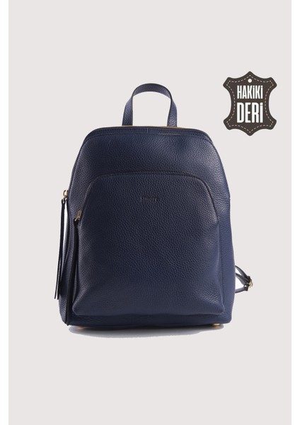 Hakiki Deri Kadın Sırt Çantası Lacivert SMR9209