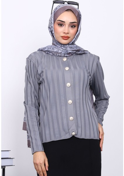 Füme Soğuk İplik Düğmeli Hırka