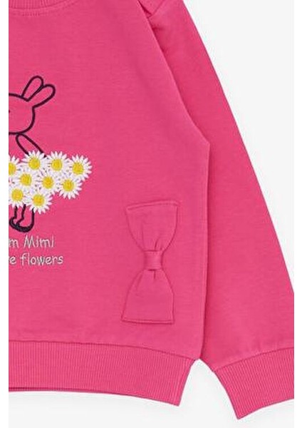 Kız Çocuk Eşofman Takım Çiçek Temalı Tavşancık Nakışlı 1-4 Yaş Fuşya Renkli