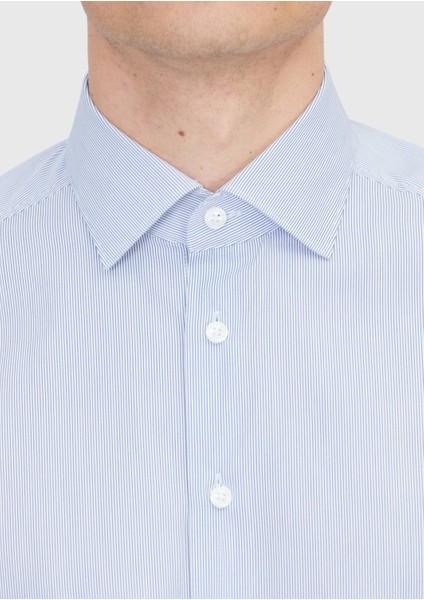Lacivert Çizgili Regular Fit Dokuma Klasik Pamuk Karışımlı Gömlek fırsatları