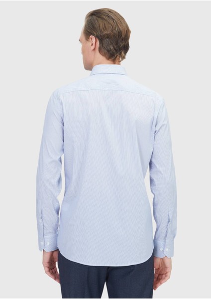 Lacivert Çizgili Regular Fit Dokuma Klasik Pamuk Karışımlı Gömlek indirimleri