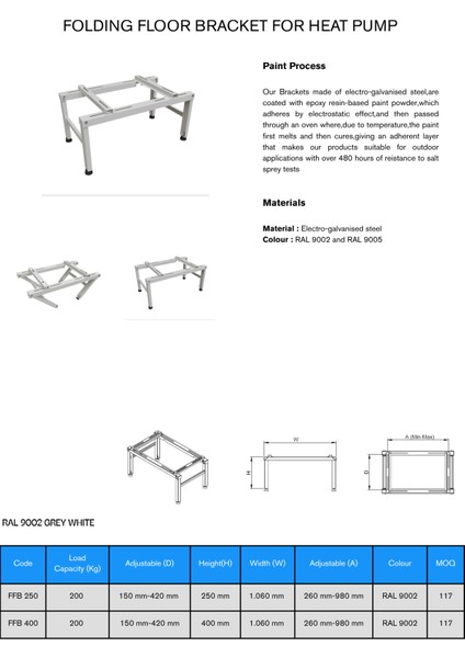 Klima Ünitesi ve Isı Pompası Bağlantı Konsolu 40 cm Yükseklik modelleri