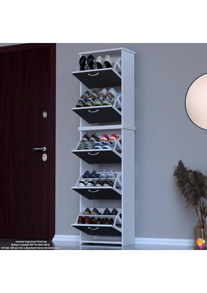 Verve Antre 52X194X26 Cm’ Lik 5 Düşer Kapak 10 Göz Bölmeli Ayakkabılık