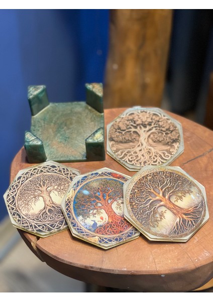 Doğanın Enerjisi | 5’li Sekizgen Epoksi Yaşam Ağacı Bardak Altlığı & Stand Seti fiyatları