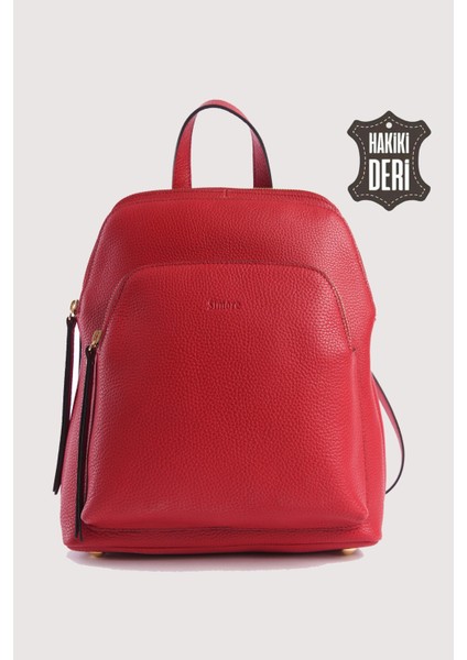 Hakiki Deri Kadın Sırt Çantası Kırmızı SMR9209