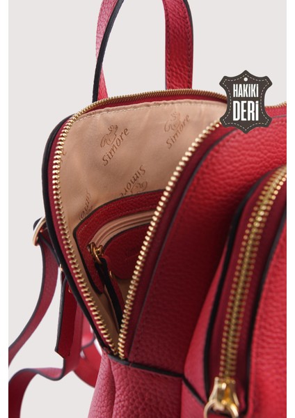 Hakiki Deri Kadın Sırt Çantası Kırmızı SMR9209 fırsatları