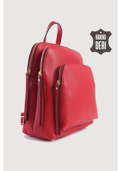 Hakiki Deri Kadın Sırt Çantası Kırmızı SMR9209 indirimleri