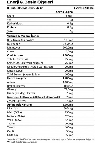 Vera-X Nutrıtıon Test Pro-X | 60 Kapsül | 30 Servis fiyatları