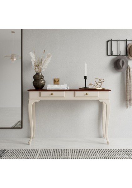 110 cm Masif Çekmeceli Lükens Krem Ceviz Dresuar