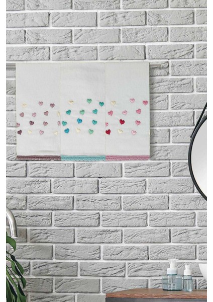 3 Lü Renkli Kalpli Su Taşı Kenar Işlemeli Havlu Seti 50X90 cm fiyatları