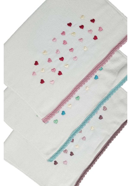 3 Lü Renkli Kalpli Su Taşı Kenar Işlemeli Havlu Seti 50X90 cm modelleri