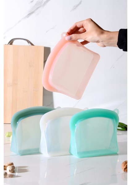 Sheer Hava Sızdırmaz Kilitli Silikon Saklama Torbası 600 ml | Pembe modelleri