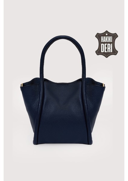 Hakiki Deri Kadın Organizerlı El Çantası Lacivert SMR9206-2
