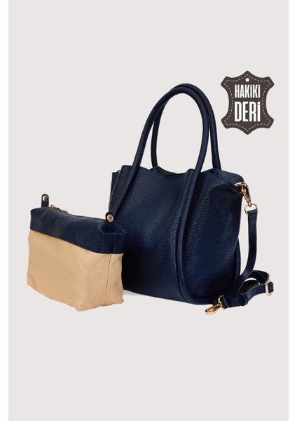 Hakiki Deri Kadın Organizerlı El Çantası Lacivert SMR9206-2 modelleri