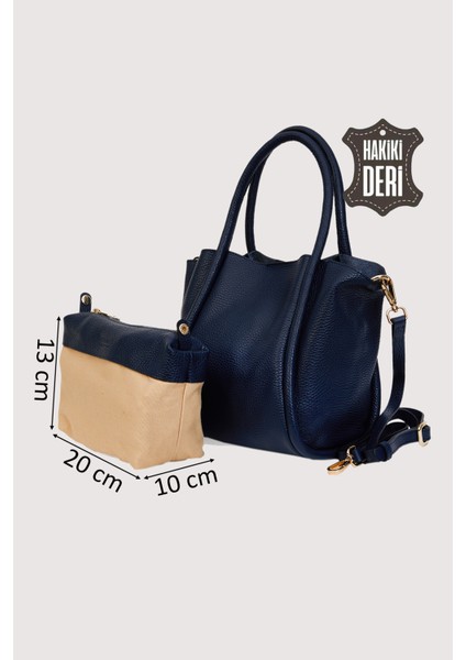 Hakiki Deri Kadın Organizerlı El Çantası Lacivert SMR9206-2