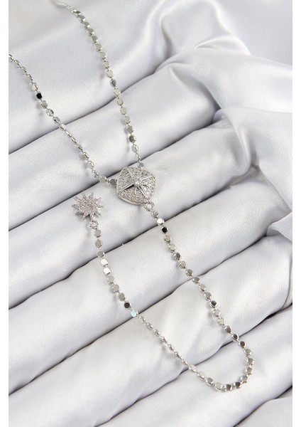 Pirinç Zirkon Taşlı Ezme Zincirli Madalyon Model Gümüş Renk Y Kolye fiyatları