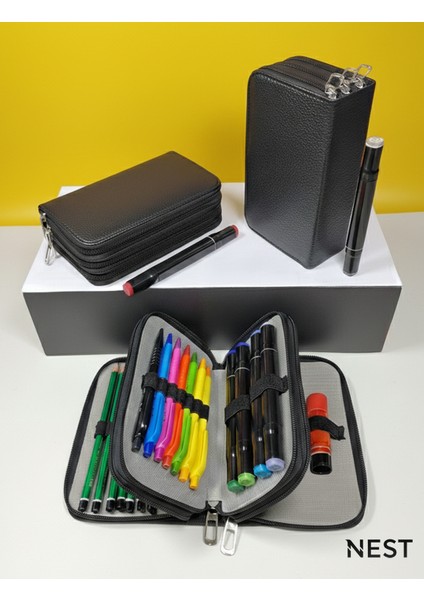 Sunii Deri Siyah 3 Fermuarlı Kalemlik, Cüzdan, Kadın Cüzdanı