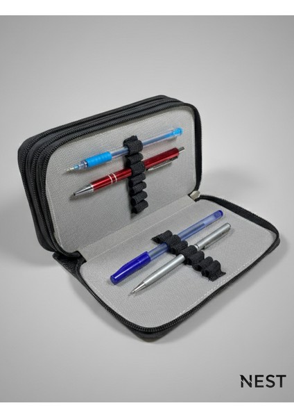 Sunii Deri Siyah 3 Fermuarlı Kalemlik, Cüzdan, Kadın Cüzdanı