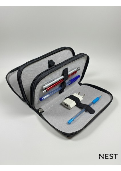 Sunii Deri Siyah 3 Fermuarlı Kalemlik, Cüzdan, Kadın Cüzdanı