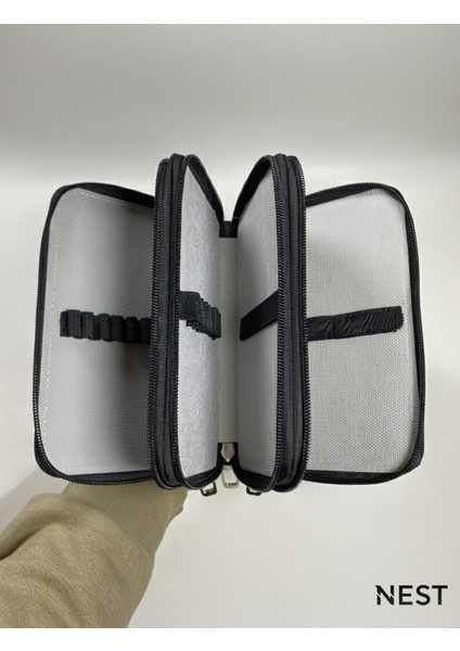 Sunii Deri Siyah 3 Fermuarlı Kalemlik, Cüzdan, Kadın Cüzdanı