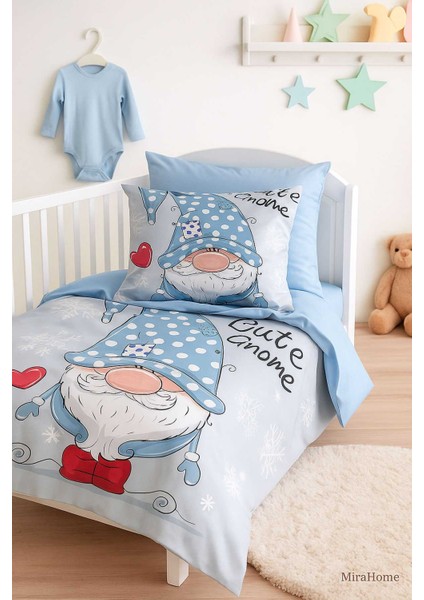Dijital Baskılı 3D Pamuklu Yenidoğan Bebek Nevresim Takımı Cute Gnome Blue modelleri