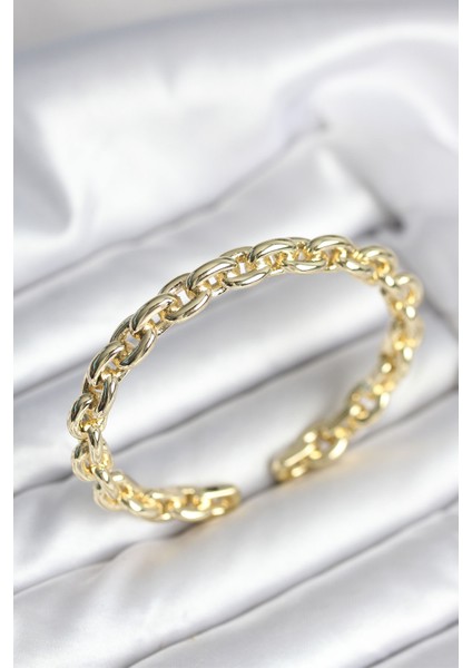 Zincir Model Gold Renk Pirinç Kadın Bileklik - TJ-BB8016