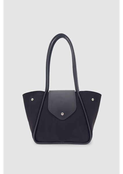 Lacel Fermuarlı Kanatlı Tote Süet Omuz, Kol ve El Çantası Siyah