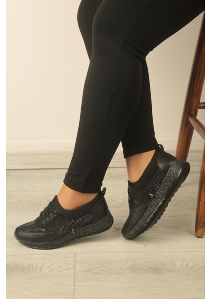 Ortopedik Tabanlı Ultra Hafif Kadın Siyah Su Geçirmez Casual Ayakkabısı