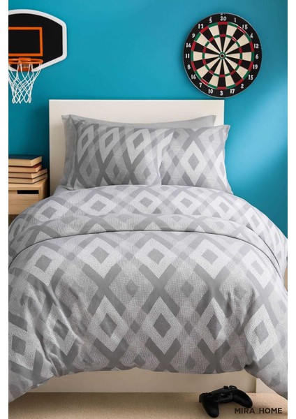 Zigzag Desenli Gri Pamuklu Tek Kişilik Nevresim Takımı