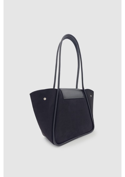 Lacel Fermuarlı Kanatlı Tote Süet Omuz, Kol ve El Çantası Siyah indirimleri