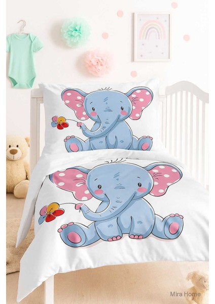 Dijital Baskılı 3D Pamuklu Yenidoğan Bebek Nevresim Takımı Cute Elephant