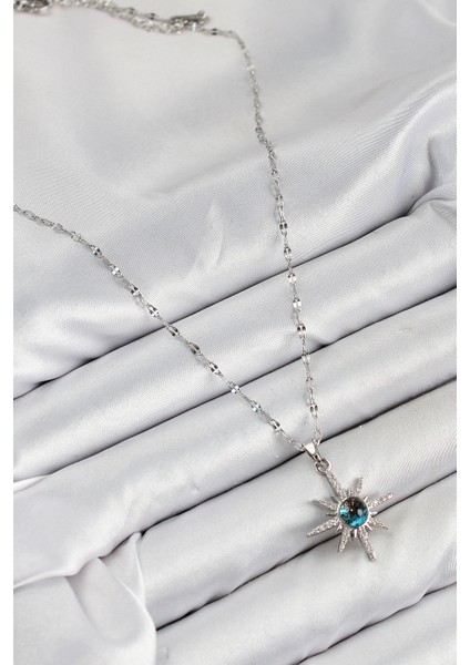 316L Çelik Zirkon Taşlı Kutup Yıldızı Model Gümüş Renk Kadın Kolye