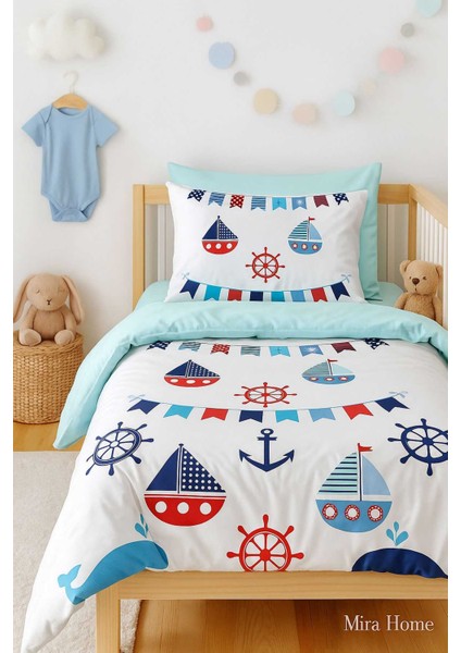 Dijital Baskılı 3D Pamuklu Yenidoğan Bebek Nevresim Takımı Çapa Marine modelleri