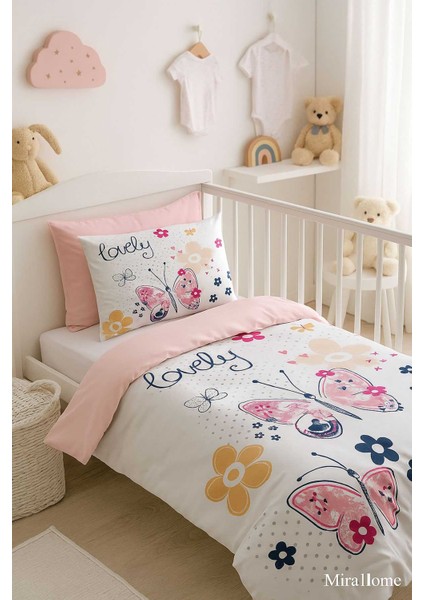 Dijital Baskılı 3D Pamuklu Yenidoğan Bebek Nevresim Takımı Lovely Butterfly modelleri