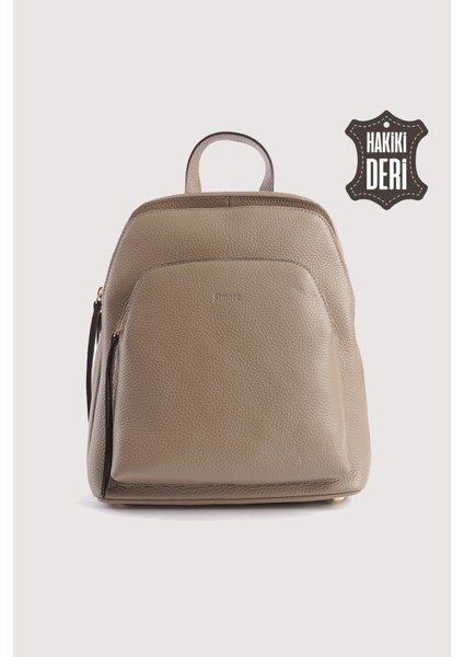 Hakiki Deri Kadın Sırt Çantası Vizon SMR9209