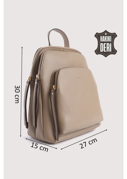 Hakiki Deri Kadın Sırt Çantası Vizon SMR9209 fiyatları