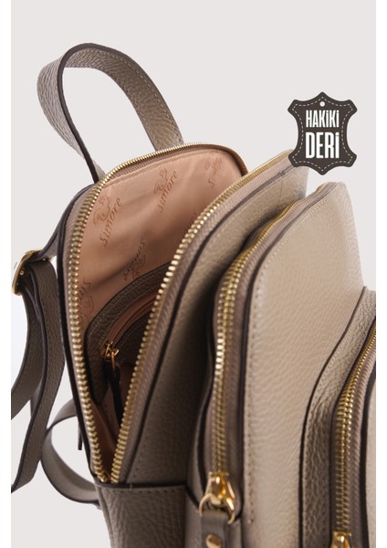 Hakiki Deri Kadın Sırt Çantası Vizon SMR9209 fırsatları
