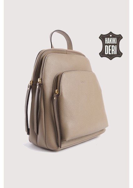 Hakiki Deri Kadın Sırt Çantası Vizon SMR9209 indirimleri