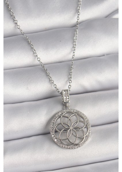 316L Çelik Gümüş Renk Zincir Zirkon Taşlı Lotus Model Kadın Kolye fiyatları