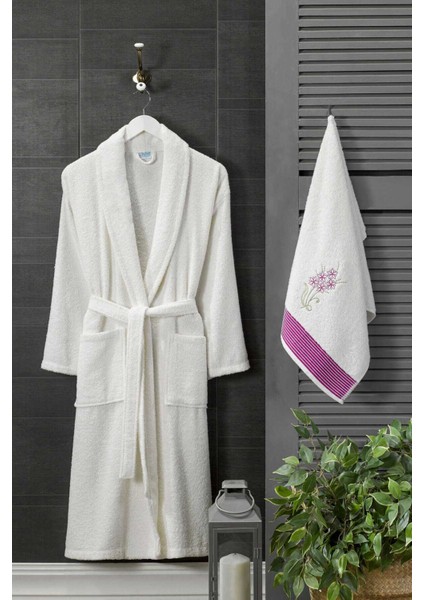 Kadın Havlulu Banyo Bornoz Takımı &AMP;#37;100 Pamuklu Beyaz