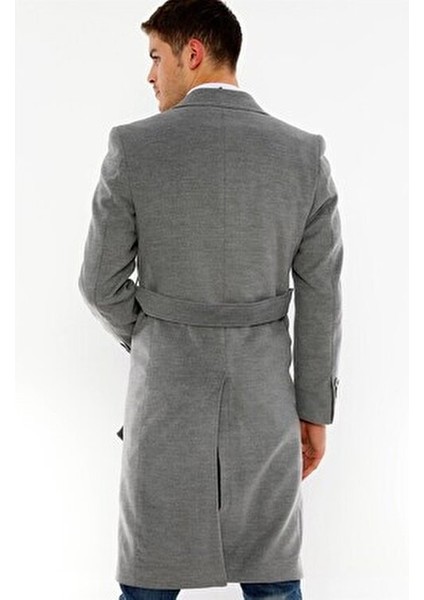 Palto Kadınlar İçin Yün Malzemeden Düz Gri Midi Uzun Kol Model