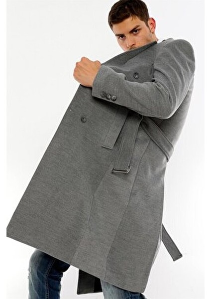 Palto Kadınlar İçin Yün Malzemeden Düz Gri Midi Uzun Kol Model