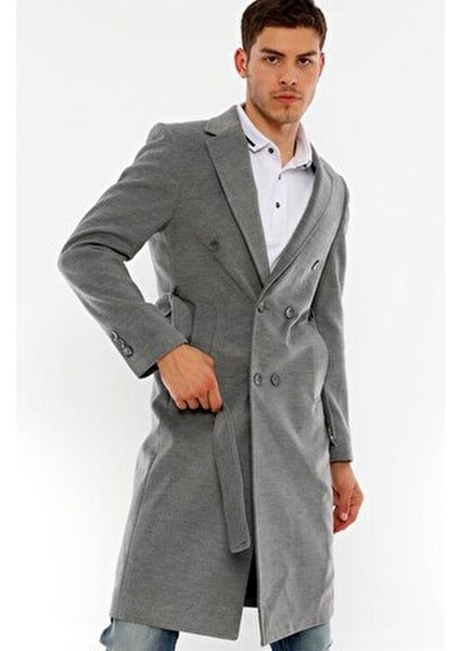 Palto Kadınlar İçin Yün Malzemeden Düz Gri Midi Uzun Kol Model