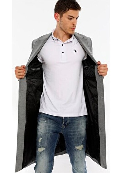 Palto Kadınlar İçin Yün Malzemeden Düz Gri Midi Uzun Kol Model