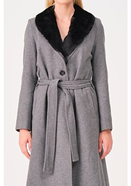 Kadın Palto Yün Karışımlı Şık Tasarım Gri Renkli Günlük Kullanım İçin