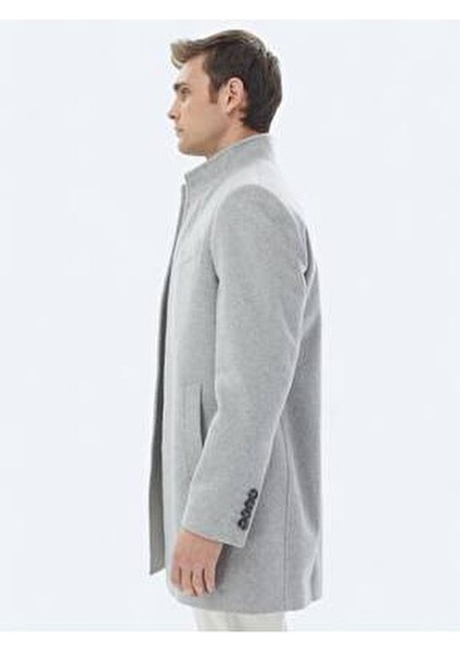 Gri Regular Fit Dik Yaka Klasik Dokuma Palto