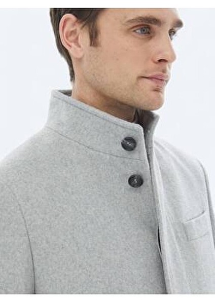 Gri Regular Fit Dik Yaka Klasik Dokuma Palto