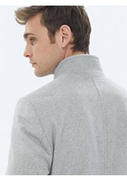 Gri Regular Fit Dik Yaka Klasik Dokuma Palto